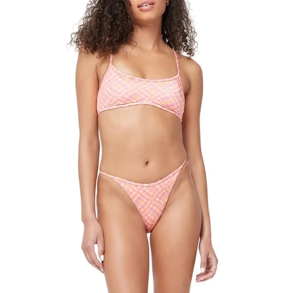 L*SPACE Tommy Bikini Bottom Bitsy Heat Waves Pink Abstract Scoop Front Med NEW - Picture 1 of 9